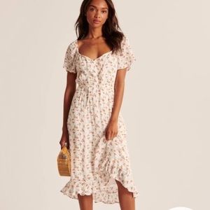 Abercrombie Easy Waist Midi Dress in Peach Print